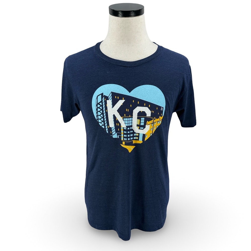 Charlie Hustle KC Heart Kansas City Skyline T-Shirt Navy Blue Mens Small USA